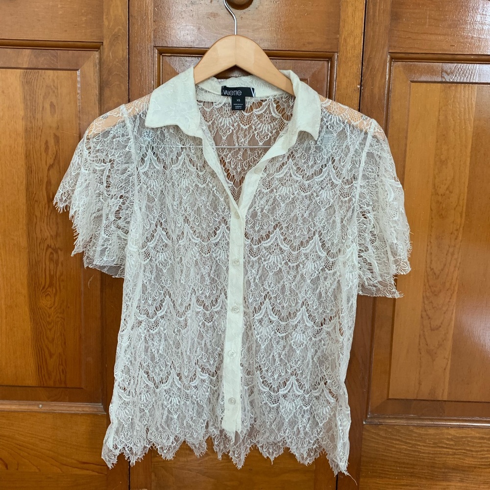 White Lace Collared Top